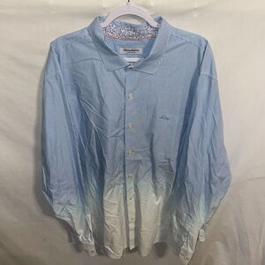 Tommy Bahama Men’s Dress Shirt Size 2XL Blue Fading To White Striped Beach Relax